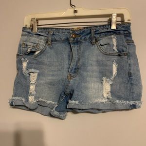 Distressed jean shorts